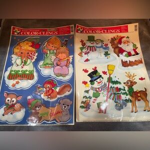Vintage Color Clings Window Decoration Holiday Christmas Angels Lot Of 2